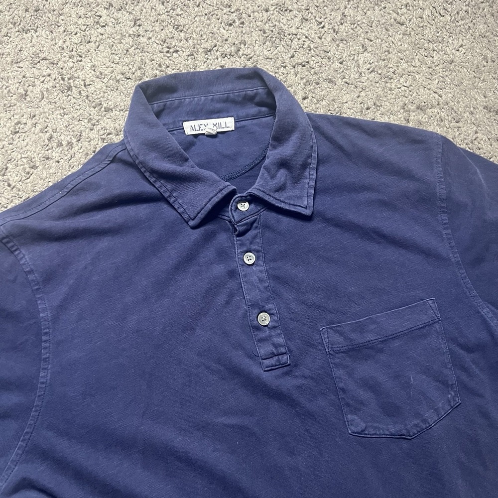 Alex Mill Polo Shirt Mens Medium Navy Blue Cotton Pocket Short Sleeve